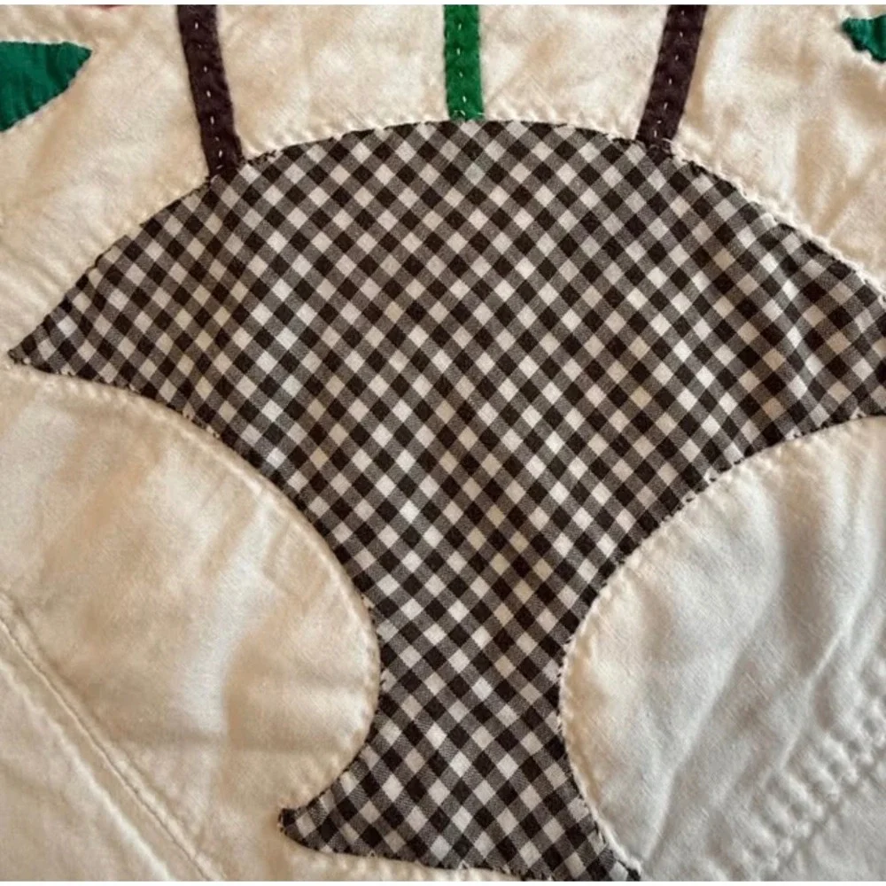 Vintage Hand Stitched Tulip Basket Appliqué Quilt Full Queen Cotton Wedding